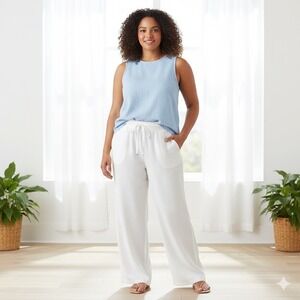 NEW‎ Lane Bryant Wide Leg Pants Women Plus 26 28 White Linen Blend Drawstring